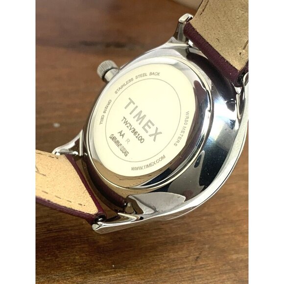 Timex Women's Watch TW2V36100 Indiglo Quartz Silver Dial Burgundy Leather 33mm - Picture 7 of 15